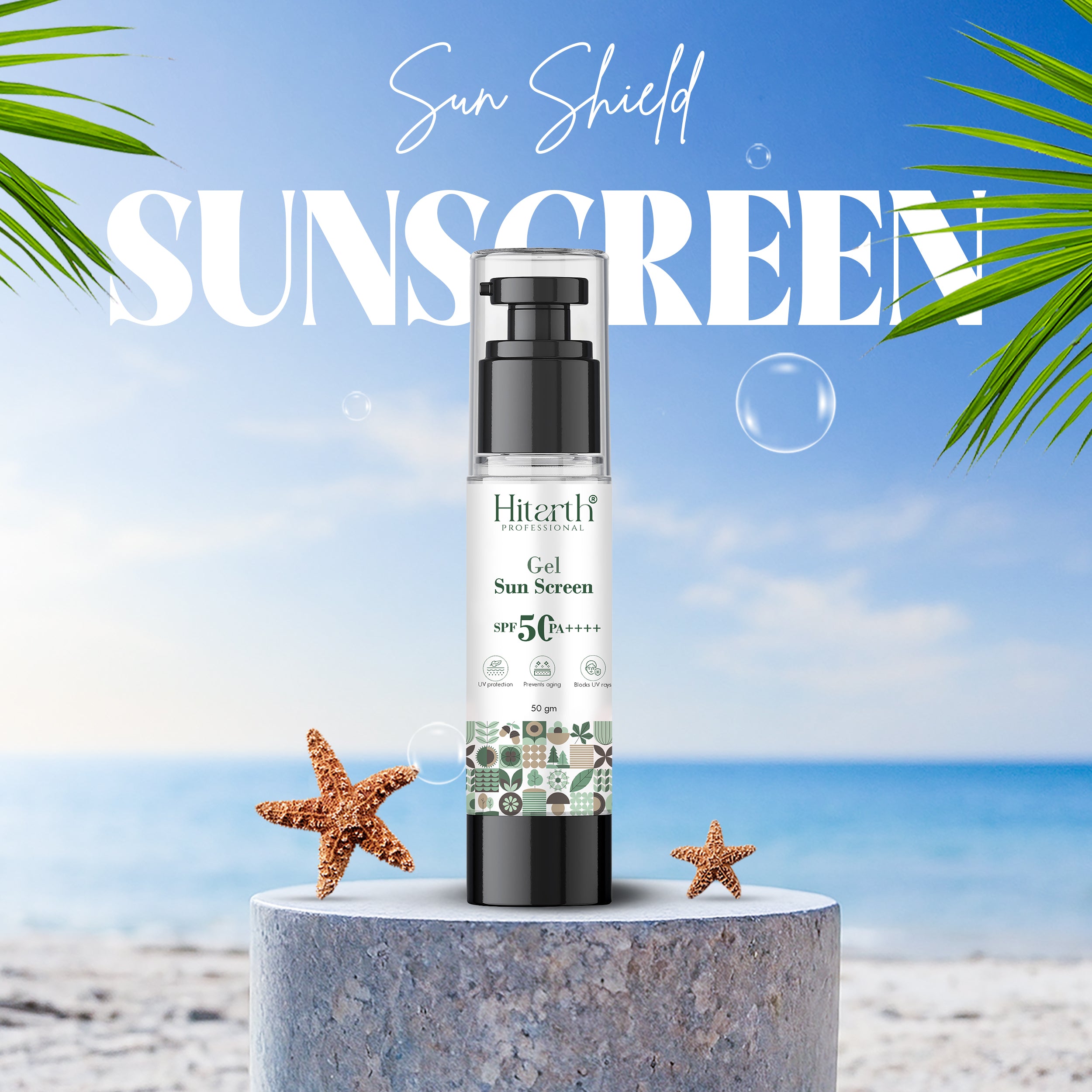 Hitarth Professional Face Gel  Sun Screen SPF 50+ and PA++++ | Gel Based Sun Screen For Oily Skin, Combination Skin, Normal Skin | Broad Spectrum Sun Screen, No White cast, Light weight, Non Greasy | For Women & Men |  50GM