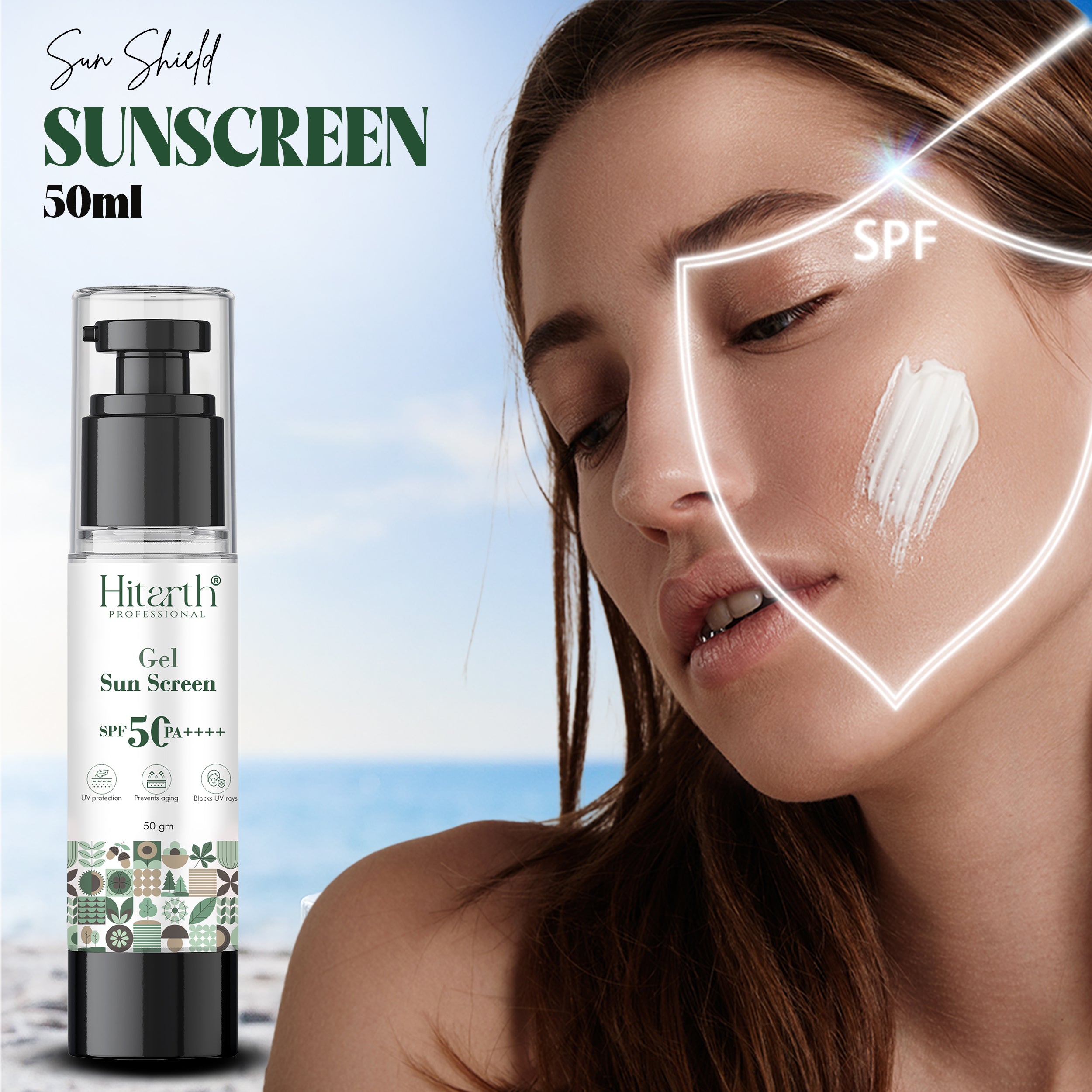 Hitarth Professional Face Gel  Sun Screen SPF 50+ and PA++++ | Gel Based Sun Screen For Oily Skin, Combination Skin, Normal Skin | Broad Spectrum Sun Screen, No White cast, Light weight, Non Greasy | For Women & Men |  50GM