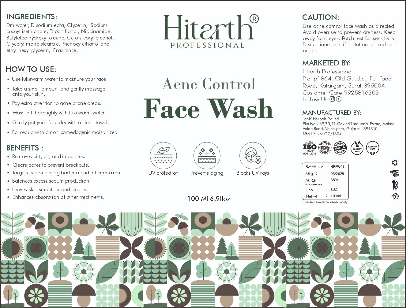 Hitarth Professional Face wash | Sulphate-free Gentle Skin Hydrating Face Wash Cleanser With Niacinamide | Contains Vitamin B5 & Vitamin B3 | For Women & Men | Sensitive Skin 100ML