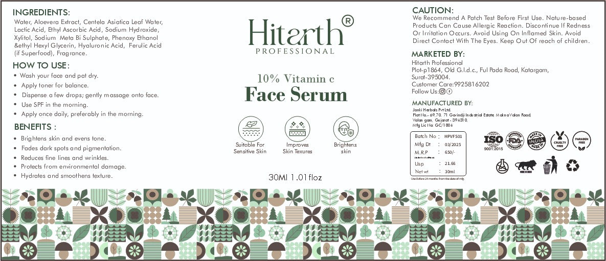 Hitarth Professional 10% Vitamin C  Face serum Contains Vitamin c, Aloevera & Hyaluronic Acid | Fades Dark Spots | Reduces Pigmentation | Boosts Collagen | Brightens skins | Suitable for All Skin Types | For Women & Men  30ML