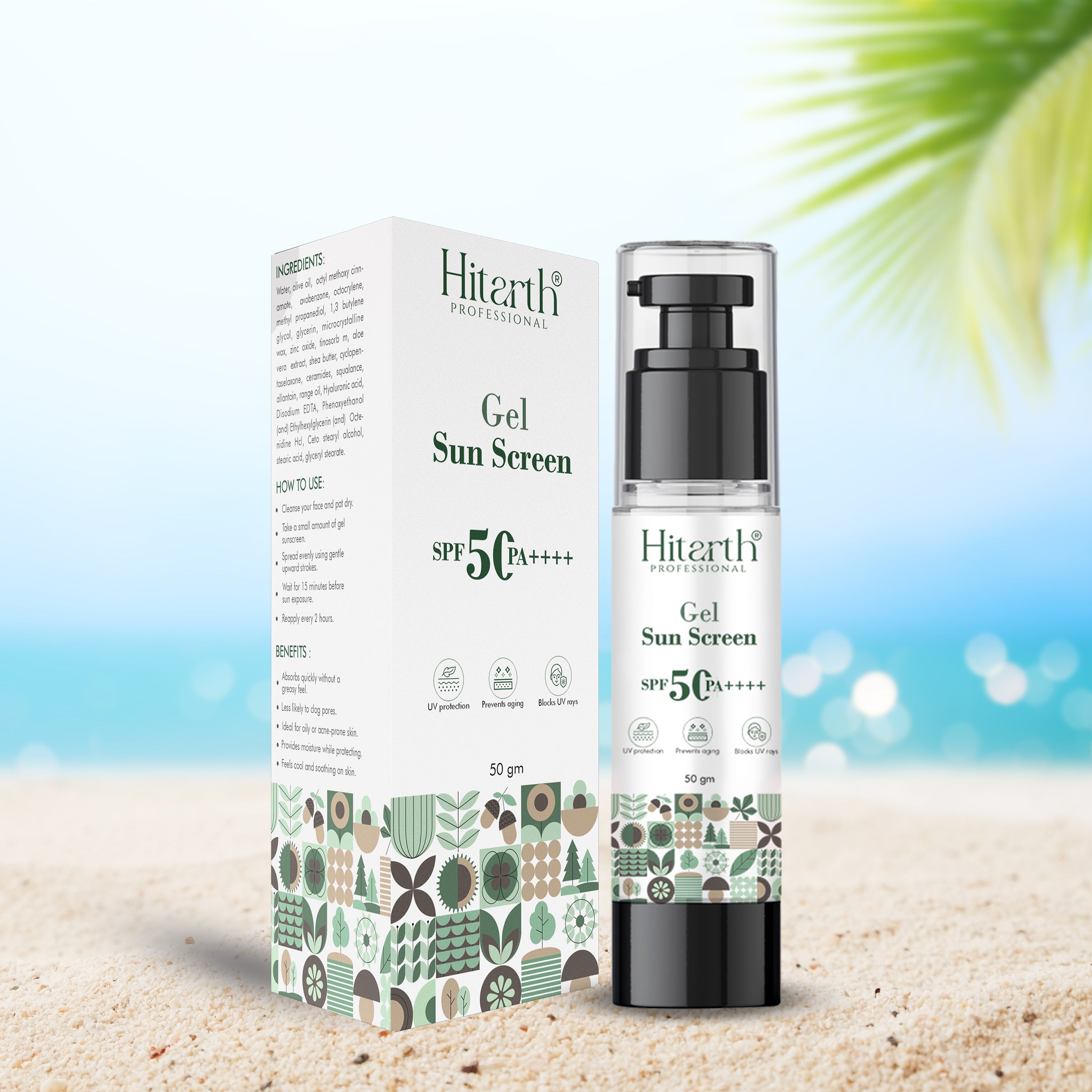Hitarth Professional Face Gel  Sun Screen SPF 50+ and PA++++ | Gel Based Sun Screen For Oily Skin, Combination Skin, Normal Skin | Broad Spectrum Sun Screen, No White cast, Light weight, Non Greasy | For Women & Men |  50GM