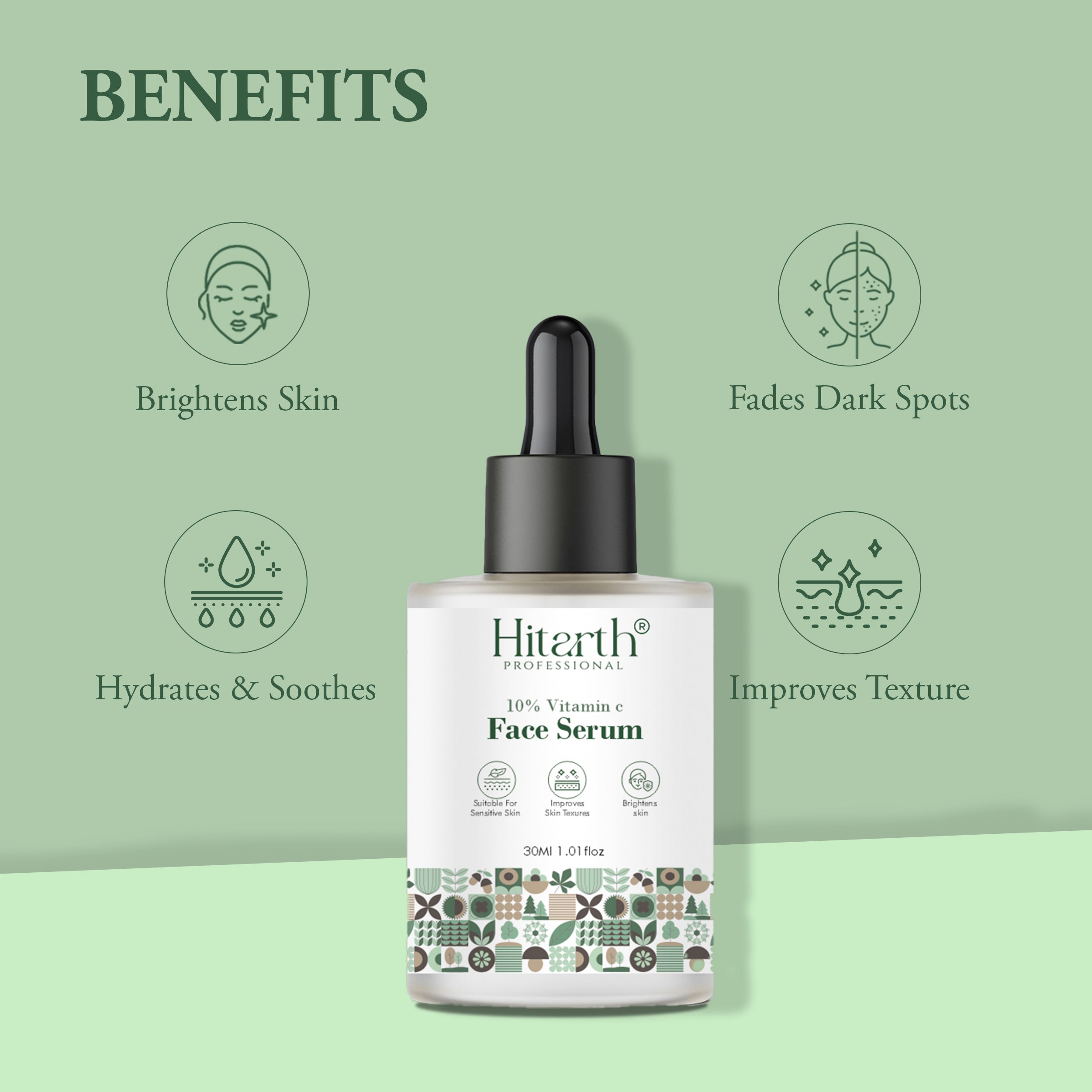Hitarth Professional 10% Vitamin C  Face serum Contains Vitamin c, Aloevera & Hyaluronic Acid | Fades Dark Spots | Reduces Pigmentation | Boosts Collagen | Brightens skins | Suitable for All Skin Types | For Women & Men  30ML
