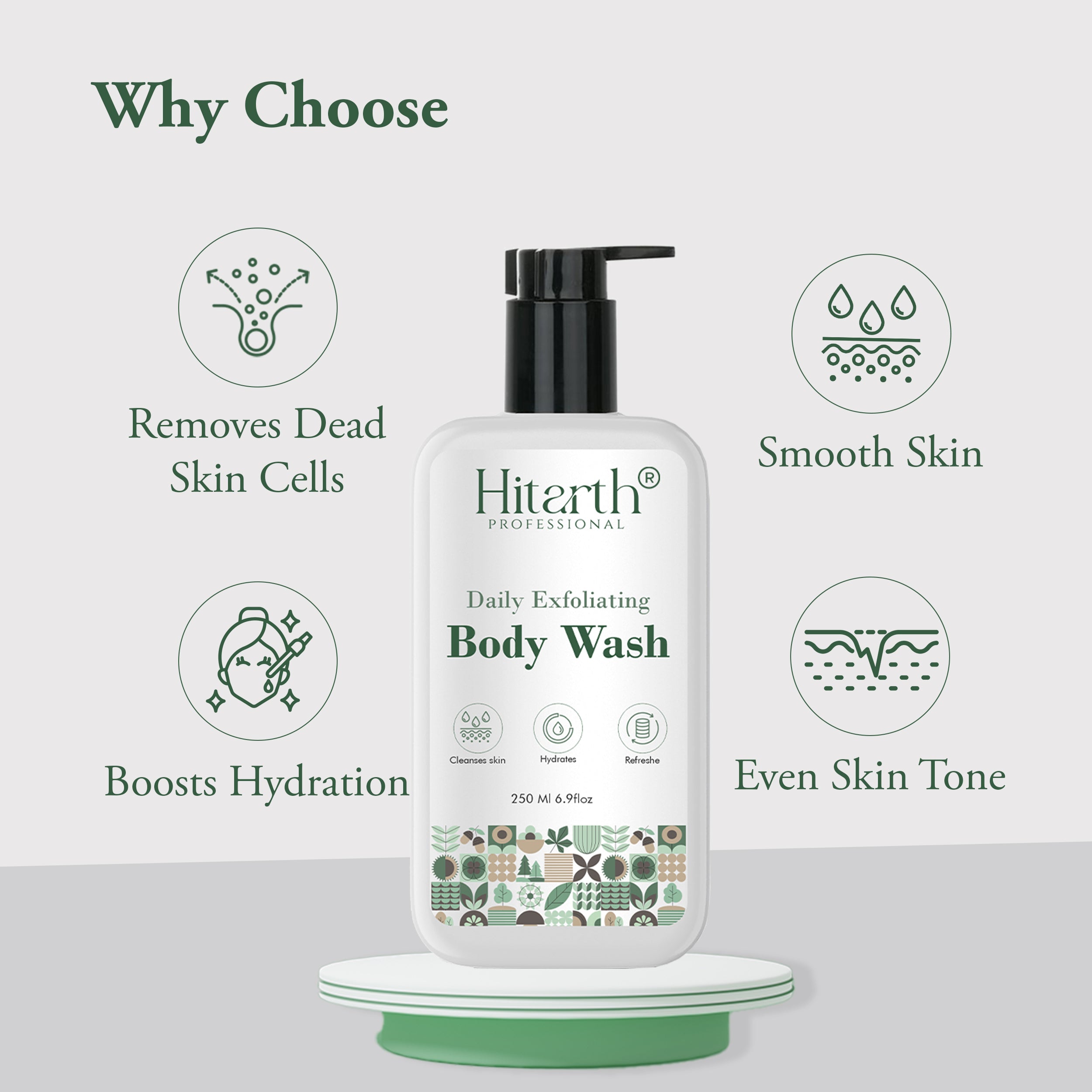 Hitarth Professional Exfoliating  Body Wash | Contains (Salicylic Acid, Vitamin E & Lactic Acid) | Gentle Exfoliating Shower Gel | Removes Tan | Prevents Dry, Rough, Bumpy Skin | For women & Men | 250ML