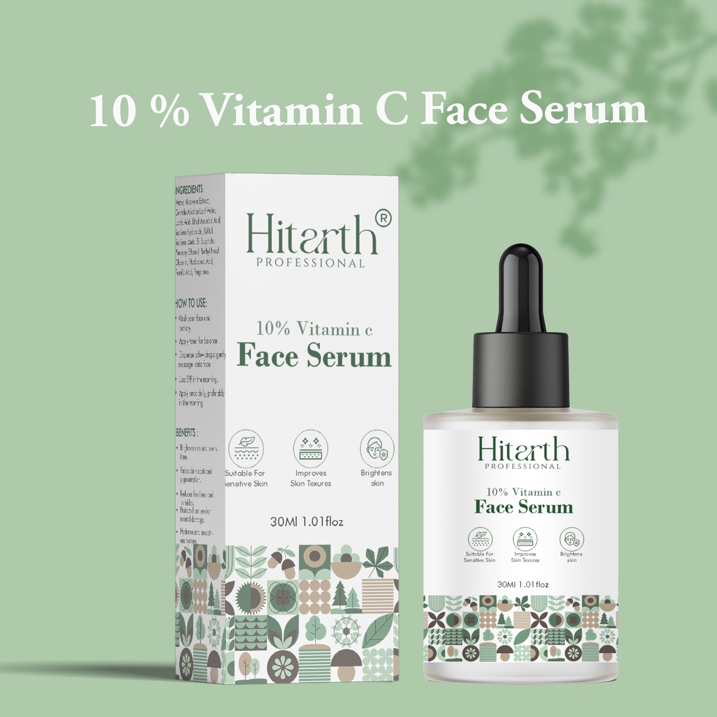 Hitarth Professional 10% Vitamin C  Face serum Contains Vitamin c, Aloevera & Hyaluronic Acid | Fades Dark Spots | Reduces Pigmentation | Boosts Collagen | Brightens skins | Suitable for All Skin Types | For Women & Men  30ML